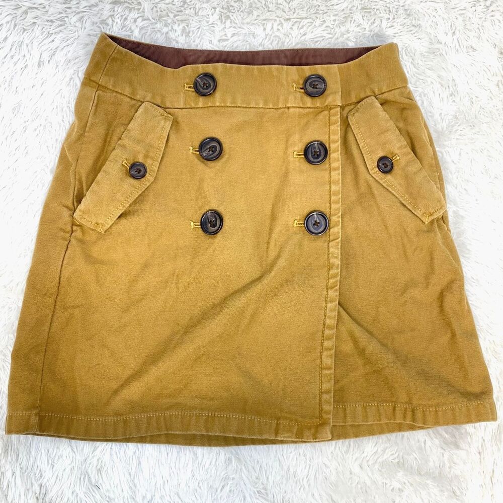 J. Crew Tan Brown Military Style Button Front Cotton Mini Skirt Size 0